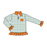 Preorder MOQ 5 pcs Pumpkin Plaid Kids Sibling Zipper Pullover