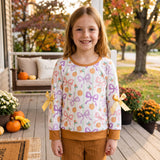GT1658 Fall Pumpkin Bows Orange Kids Girls Shirt Top