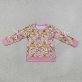 GT1659 Fall Pumpkin Bows Kids Girls Shirt Top