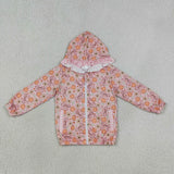 GT1661 Pumpkin Bows Flower Kids Hoodie Zipper Coat