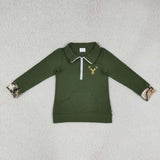 GLP3369 Embroidery Elk Forest Pullover Girls Set