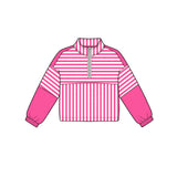 Preorder MOQ 5 pcs GLS0106 Solid Color Stripe Pink Pullover Yoga Girls Shorts Set