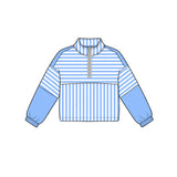 Preorder MOQ 5 pcs GLS0107 Solid Color Stripe Sky Blue Pullover Yoga Girls Shorts Set