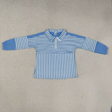GT1716 Sky Blue Stripe Yoga Zipper Polo Pullover Kids Girls Shirt Top