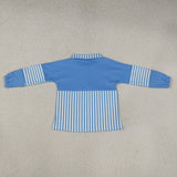 GT1716 Sky Blue Stripe Yoga Zipper Polo Pullover Kids Girls Shirt Top