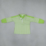 GT1718 Green Stripe Yoga Zipper Polo Pullover Kids Girls Shirt Top