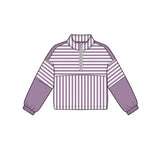 Preorder MOQ 5 pcs GLS0110 Solid Color Stripe Purple Pullover Yoga Girls Shorts Set