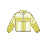 Preorder MOQ 5 pcs GLS0113 Solid Color Stripe Yellow Pullover Yoga Girls Shorts Set