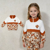 GT1723 Thanksgiving Day Turkey Pumpkin Bows Kids Girls Zipper Pullover