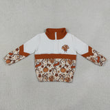 GT1723 Thanksgiving Day Turkey Pumpkin Bows Kids Girls Zipper Pullover
