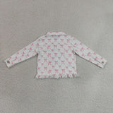 SALE  GT1729 Fashion Bows Pink Denim Jacket With Tassel
