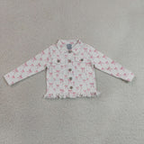 SALE  GT1729 Fashion Bows Pink Denim Jacket With Tassel