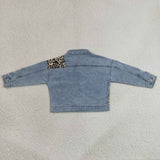 SALE GT1730 Fashion Leopard Denim Jacket With Tassel