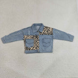 SALE GT1730 Fashion Leopard Denim Jacket With Tassel
