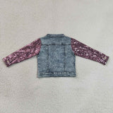 SALE  GT1731 Fashion Sequins Pink Denim Jacket With Tassel