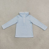 GT1755 Light Blue Stripe Kids Girls Zipper Pullover