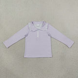 GT1758 Light Purple Stripe Kids Girls Zipper Pullover