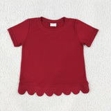 RTS GT1774 Solid Color Dark Red Scallop Edge Kids Girls Shirt Top
