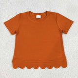GT1775 Solid Color Orange Scallop Edge Kids Girls Shirt Top