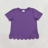 RTS GT1776 Solid Color Purple Scallop Edge Kids Girls Shirt Top