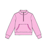 Preorder MOQ 5 pcs Each Color Stripe Zipper Yoga Kids Girls Pullover Shirt