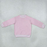 GT1798 Thick Sweatshirts Light Pink Plaid Middle Neckline Pullover