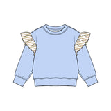 Preorder MOQ 5 pcs GLS0216 Solid Color Stripe Ruffles Blue Girls Shorts Set