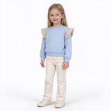GT1843 Solid Color Stripe Ruffles Blue Kids Girls Shirt Top
