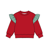 Preorder MOQ 5 pcs GLP3697 Solid Color Stripe Ruffles Red Girls Set