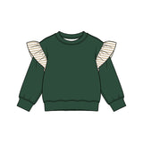 Preorder MOQ 5 pcs GLS0218 Solid Color Stripe Ruffles Dark Green Girls Shorts Set