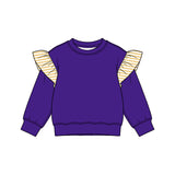 Preorder MOQ 5 pcs GLP3699 Solid Color Stripe Ruffles Dark Purple Girls Set