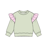 Preorder MOQ 5 pcs GLS0220 Solid Color Stripe Ruffles Light Green Girls Shorts Set
