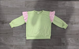 Preorder MOQ 5 pcs GLP3700 Solid Color Stripe Ruffles Light Green Girls Set