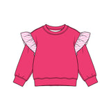 Preorder MOQ 5 pcs GLS0221 Solid Color Stripe Ruffles Rose Red Girls Shorts Set