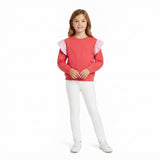 GT1848 Solid Color Stripe Ruffles Rose Red Kids Girls Shirt Top