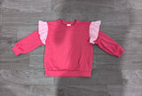 NO MOQ Preorder Samples GLP3701 Solid Color Stripe Ruffles Rose Red Girls Set
