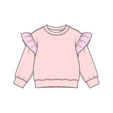 Preorder MOQ 5 pcs GLS0222 Solid Color Stripe Ruffles Pink Girls Shorts Set