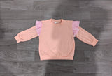 NO MOQ Preorder Samples GLP3702 Solid Color Stripe Ruffles Pink Girls Set