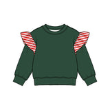 Preorder MOQ 5 pcs GLS0223 Solid Color Stripe Ruffles Dark Green Girls Shorts Set