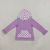 GT1852 Solid Purple Plaid Kids Girls Hoodie Pullover