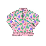 Preorder MOQ 5 pcs Each Style Valentine's Day Love Dinosaur Ruffles Pink Kids Matching Clothes
