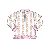 Preorder MOQ 5 pcs Each Style Easter Bunny Bows Ruffles Pink Kids Matching Clothes