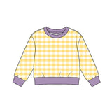 Preorder MOQ 5 pcs GLD1835 Solid Color Purple Yellow Plaid Yoga Girls Skorts Set