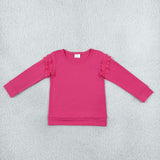 GT1951 Solid Color Rose Red Ruffles Pullover Girls Shirt Top