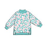 Preorder MOQ 5 pcs GLP3990 Leopard Blue Green Mockneck Yoga Girls Set
