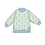 Preorder MOQ 5 pcs GLP3995 Flower Blue Mockneck Yoga Girls Set