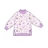 Preorder MOQ 5 pcs GLP4003 Leopard Light Purple Mockneck Yoga Girls Set