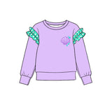 Preorder MOQ 5 pcs GLP4047 Shell Pattern Solid Color Cotton Ruffles Purple Turquoise Girls Set