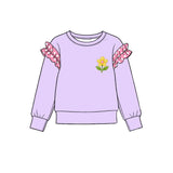 Preorder MOQ 5 pcs GLP4048 Flower Pattern Solid Color Cotton Ruffles Purple Pink Girls Set