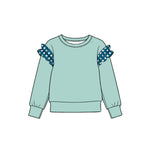 Preorder MOQ 5 pcs GLP4057 Solid Color Cotton Ruffles Blue Green Girls Set